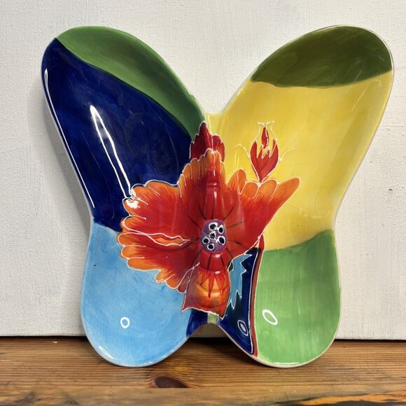 RARE Style Eyes Baum Bros Butterfly Platter – Red Poppy Collection VTG Floral - Picture 1 of 11